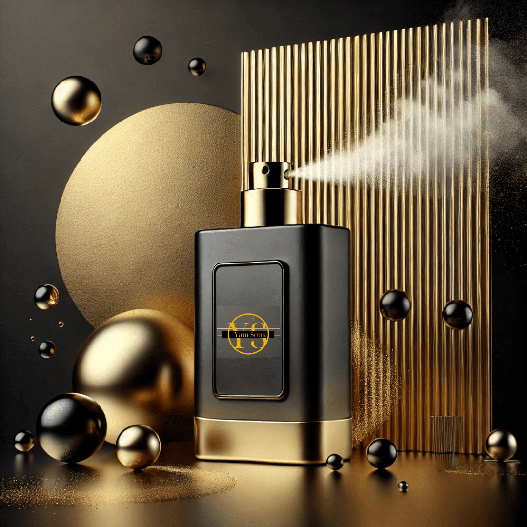 Parfums dans les tons dorés et noirs